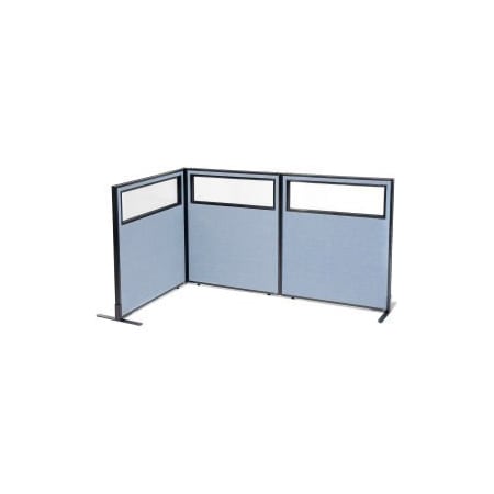 Interion    Freestanding 3-Panel Corner Room Divider W/Partial Window 36-1/4W X 42H Panels Blue